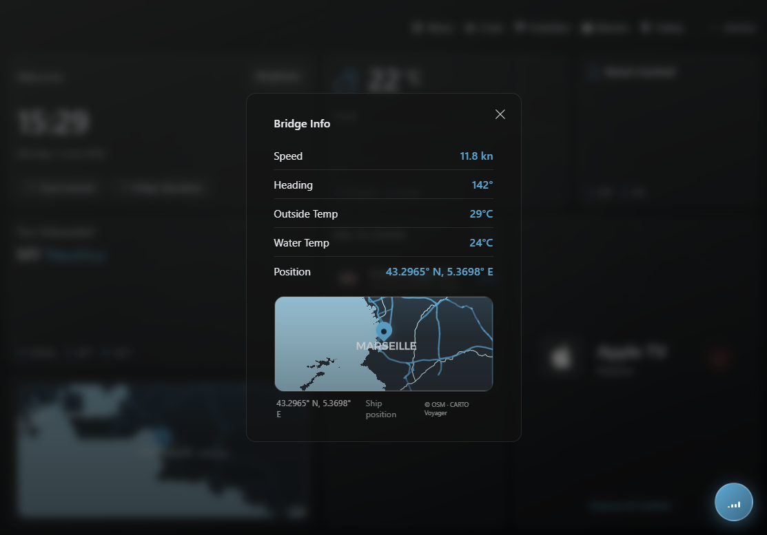 Yacht information interface screenshot