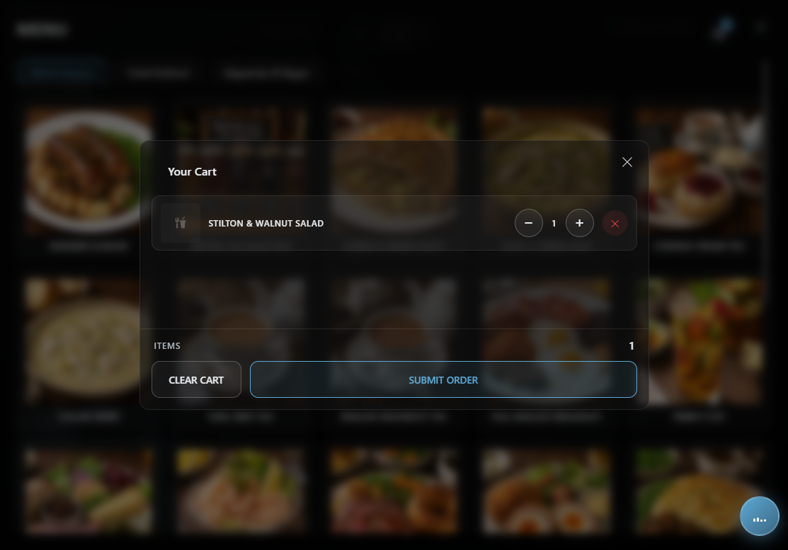 Menu order screenshot