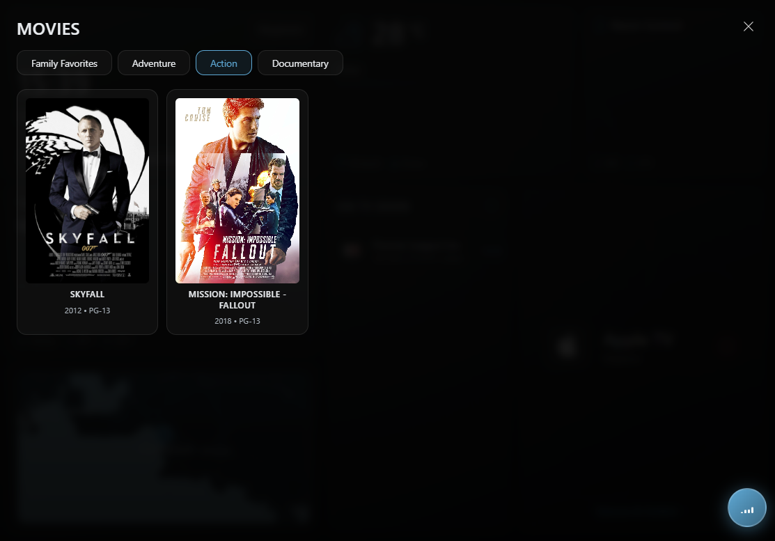 Entertainment interface screenshot
