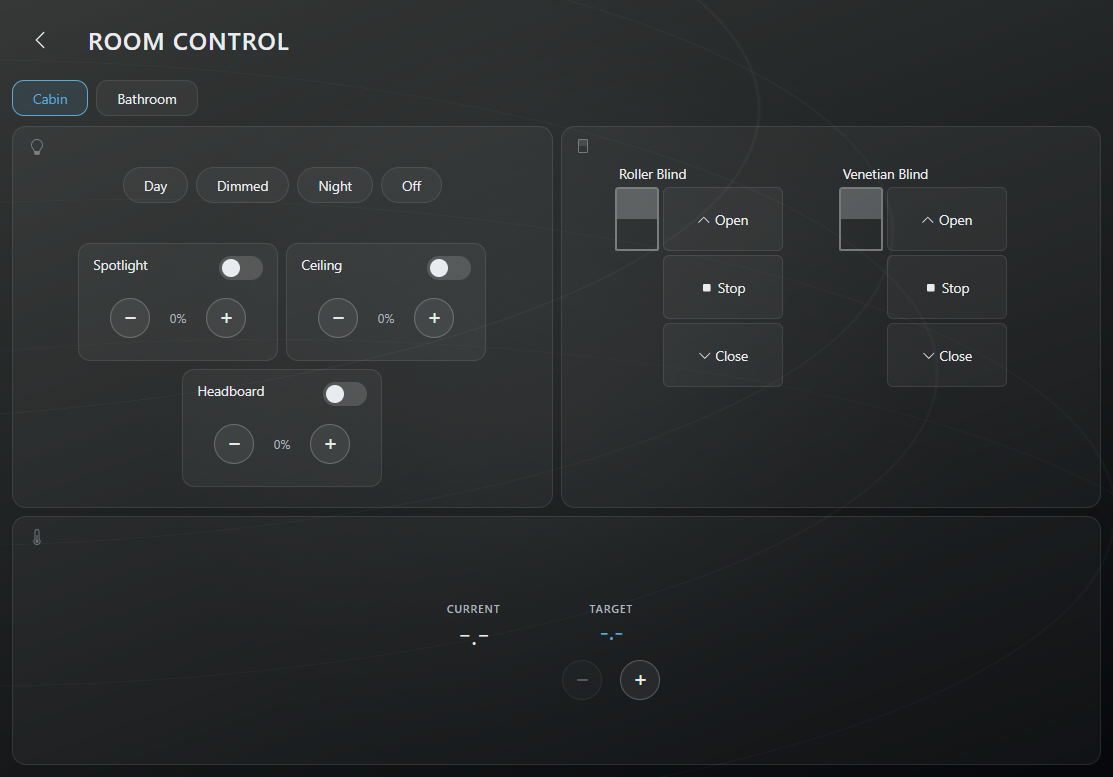 Room control interface screenshot