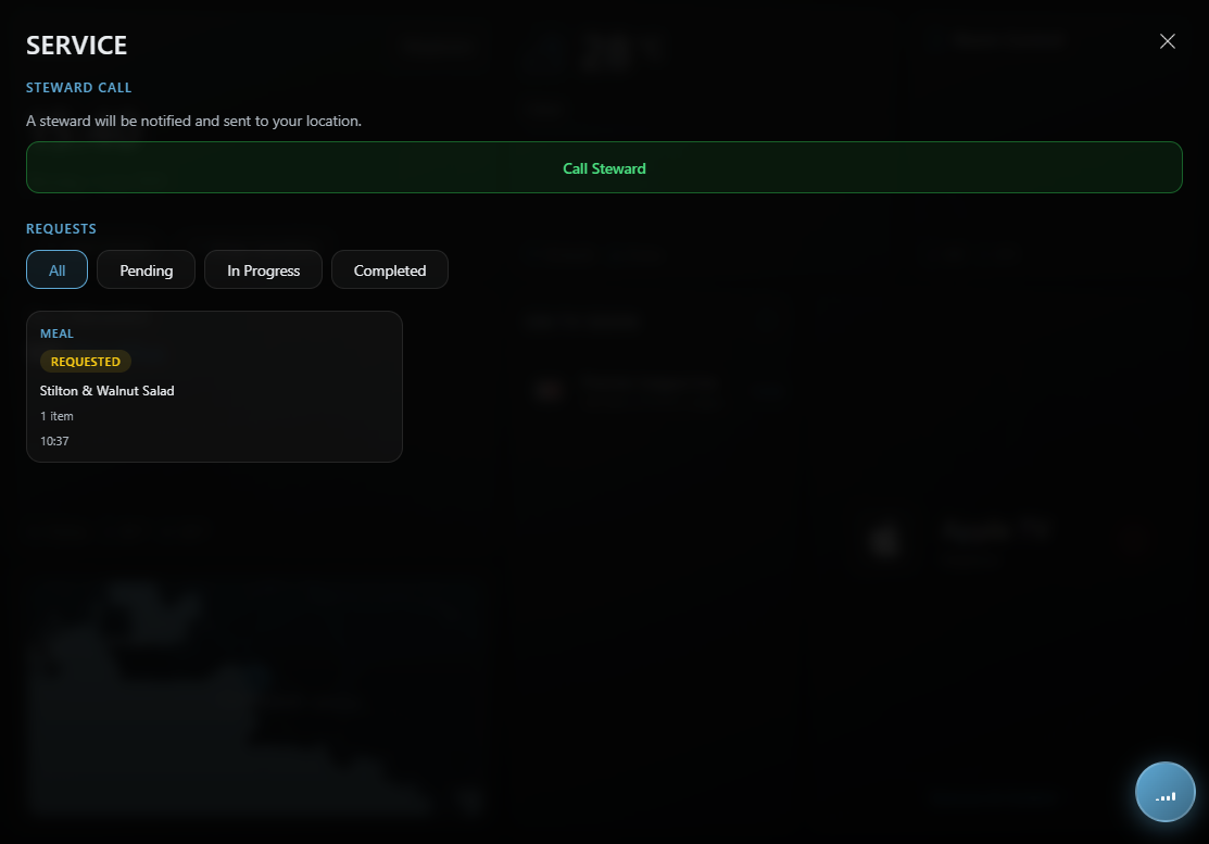 Hospitality service interface screenshot