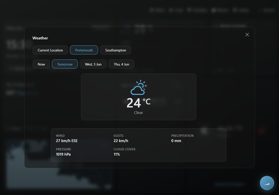 Weather interface screenshot